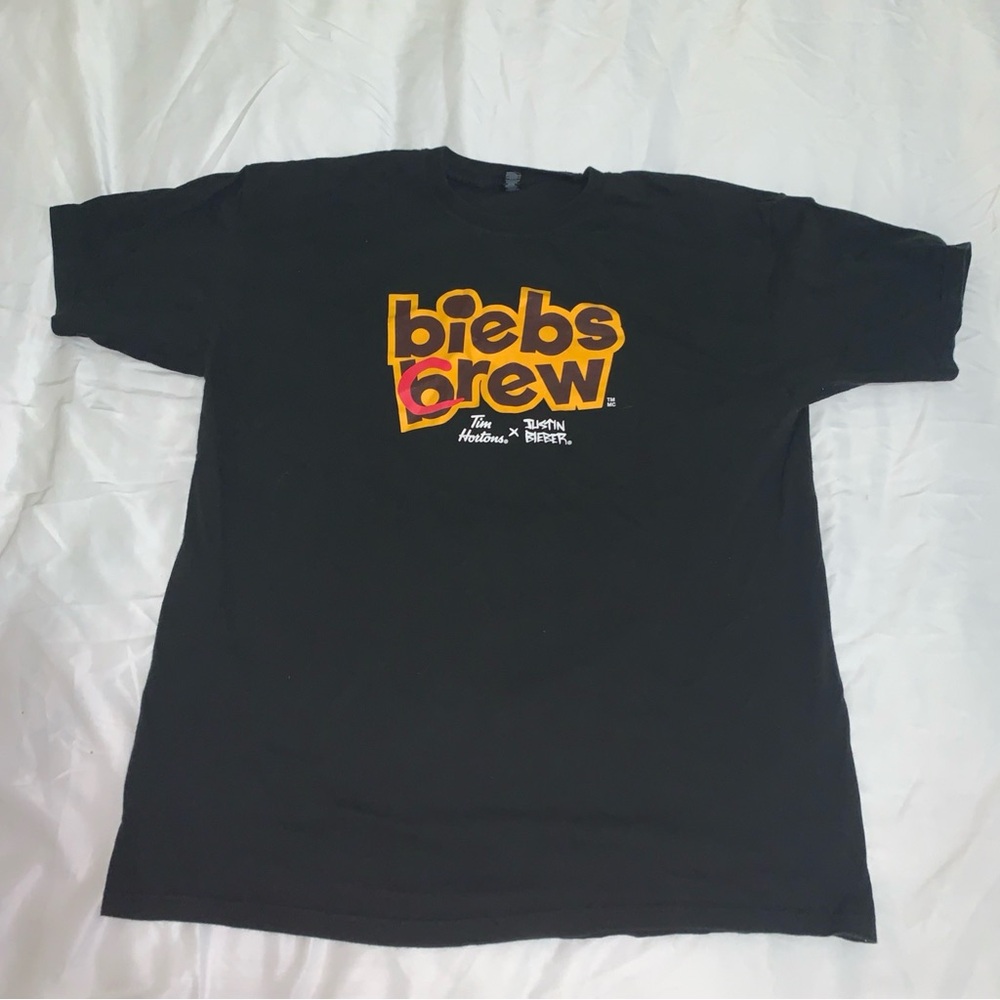 biebs brew crew Tim Hortons Justin Bieber Collab Black Graphic Tshirt XL